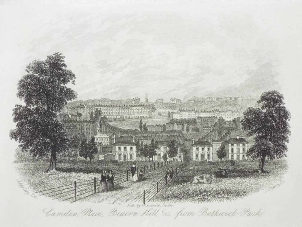 Steel Vignette - Camden Place, Beacon Hill, &c. from Bathwick Park. - Shury